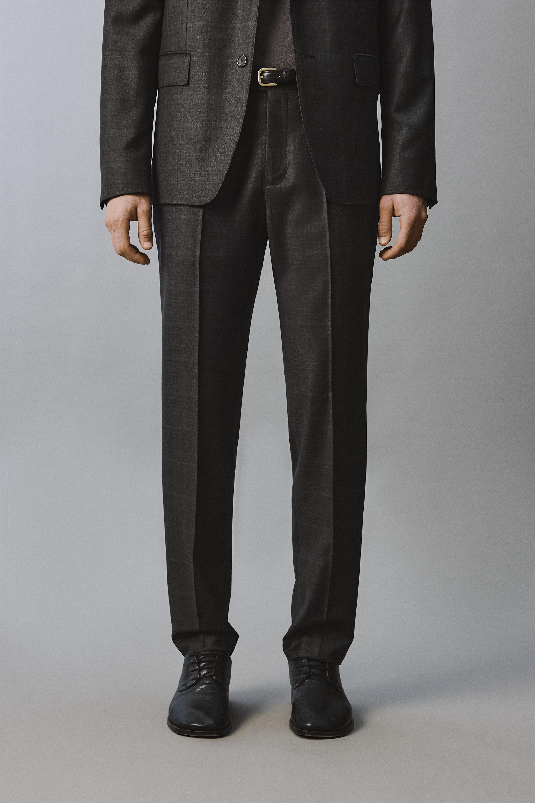100% WOOL PLAID SUIT PANTS